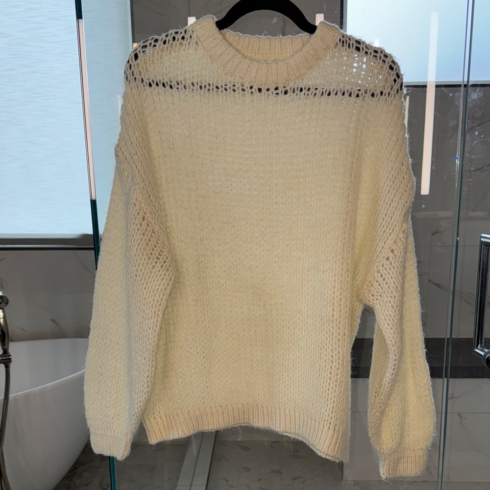 Frank & Oak Cream Knit Crew Neck Knit Sweater